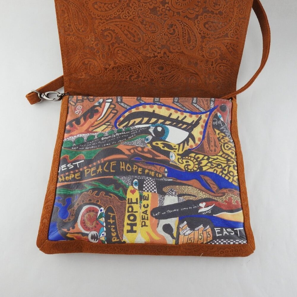 Freedom24 Handmade Leather Crossbody Purse Eyes Wide Open Authenticity Dust Bag - Picture 13 of 14